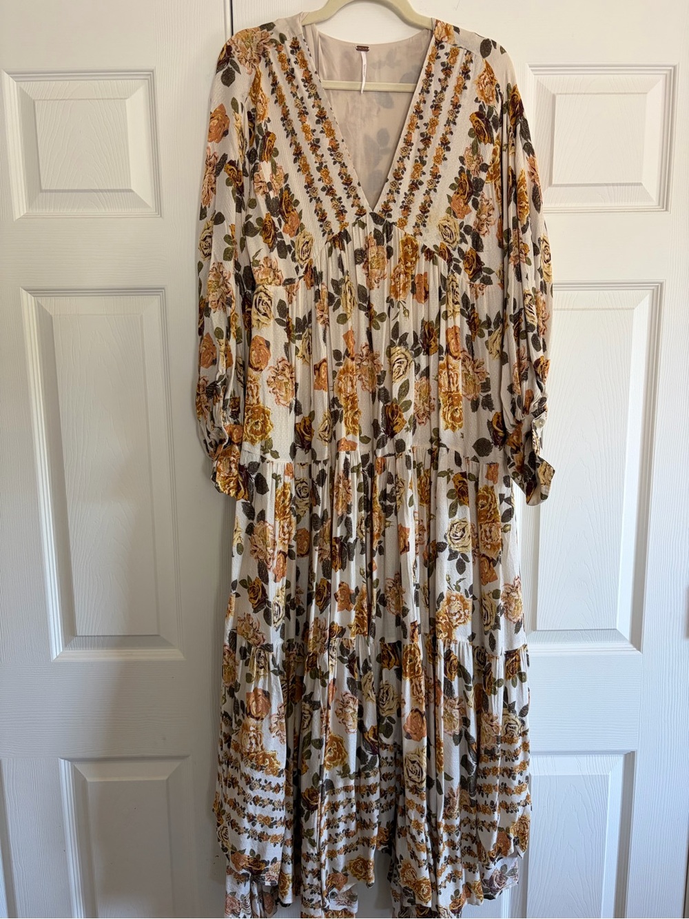 Free People Cream Maxi Dress with Mustard Floral Print